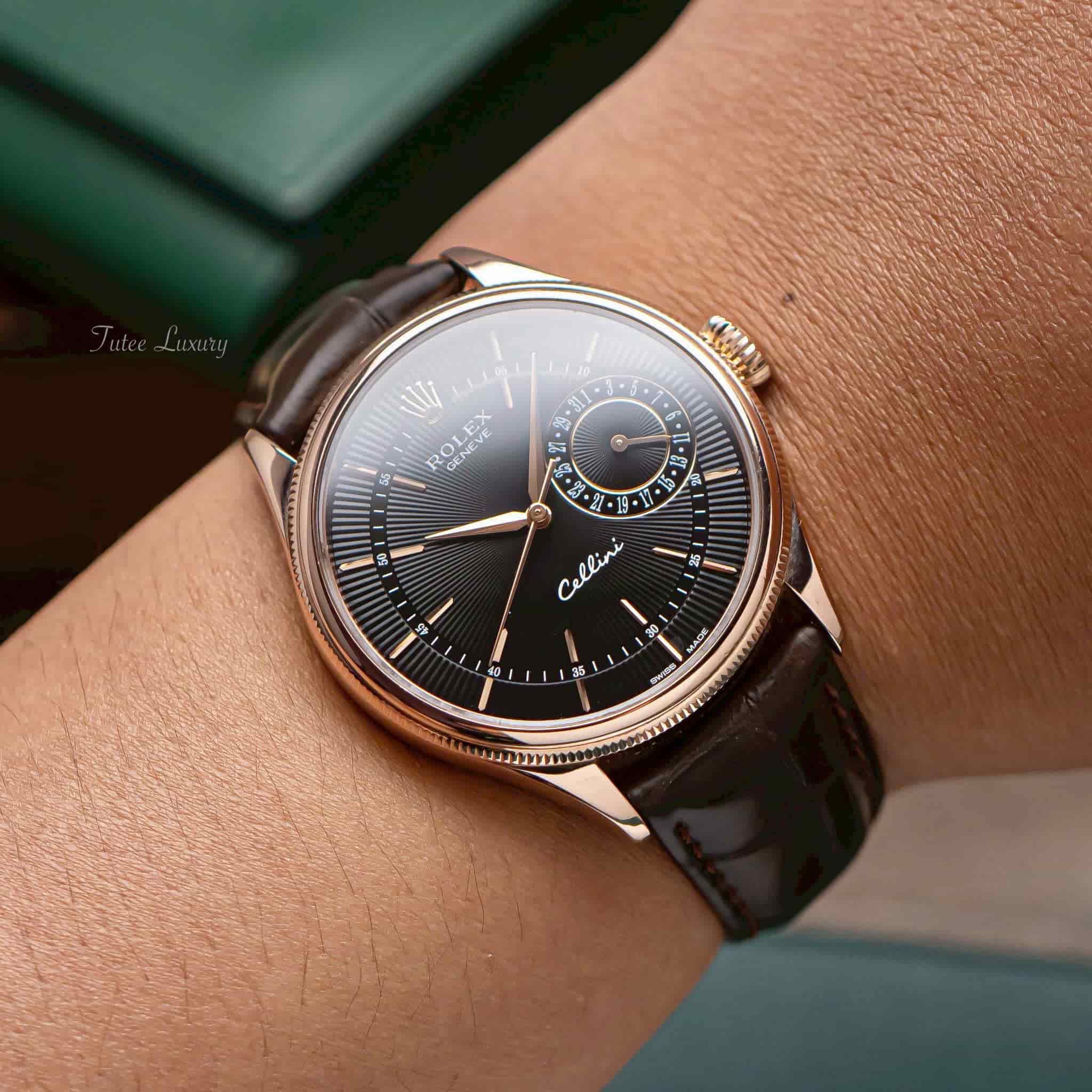 Rolex Cellini Date Rose Gold Black Brown 50515-0010