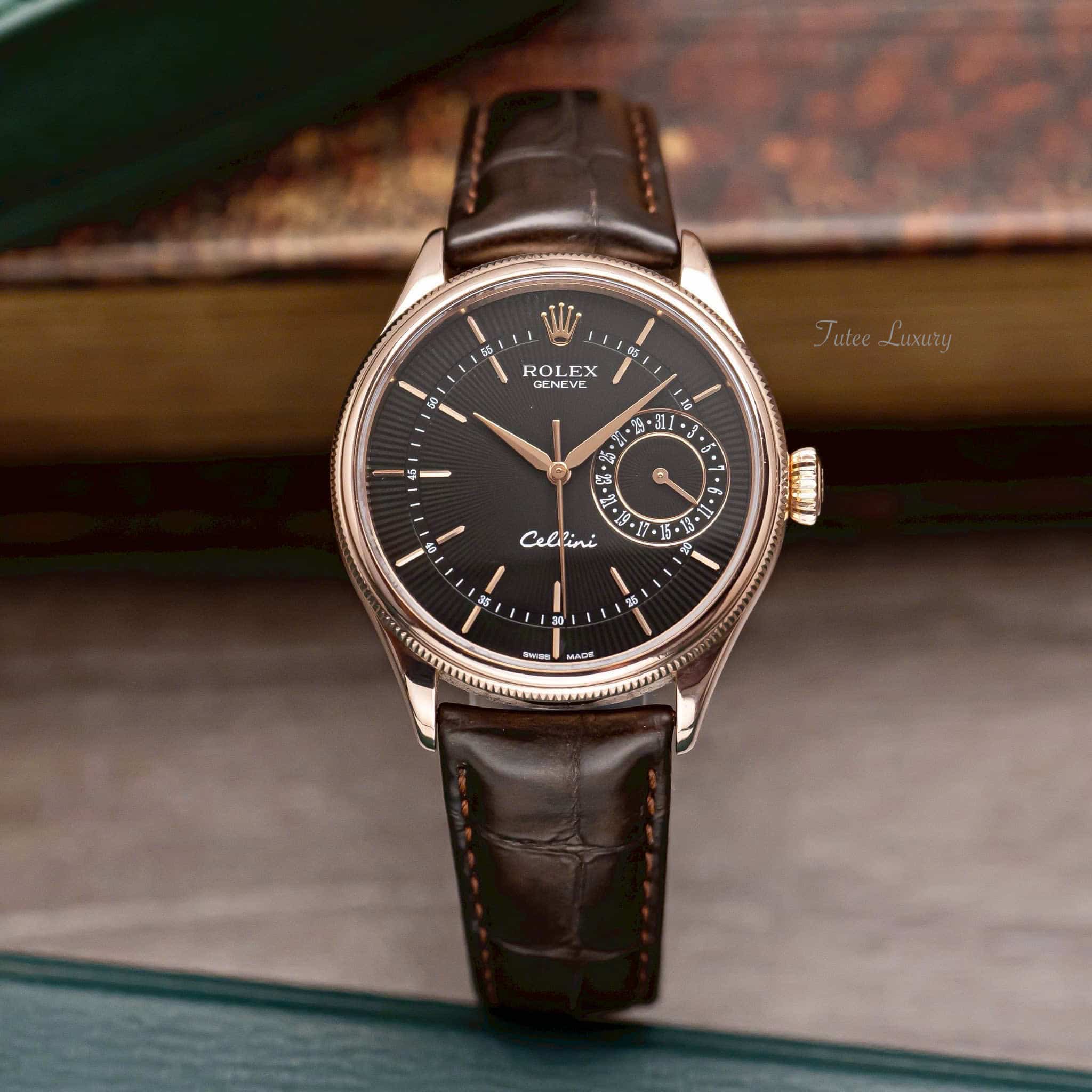 Rolex Cellini Date Rose Gold Black Brown 50515-0010