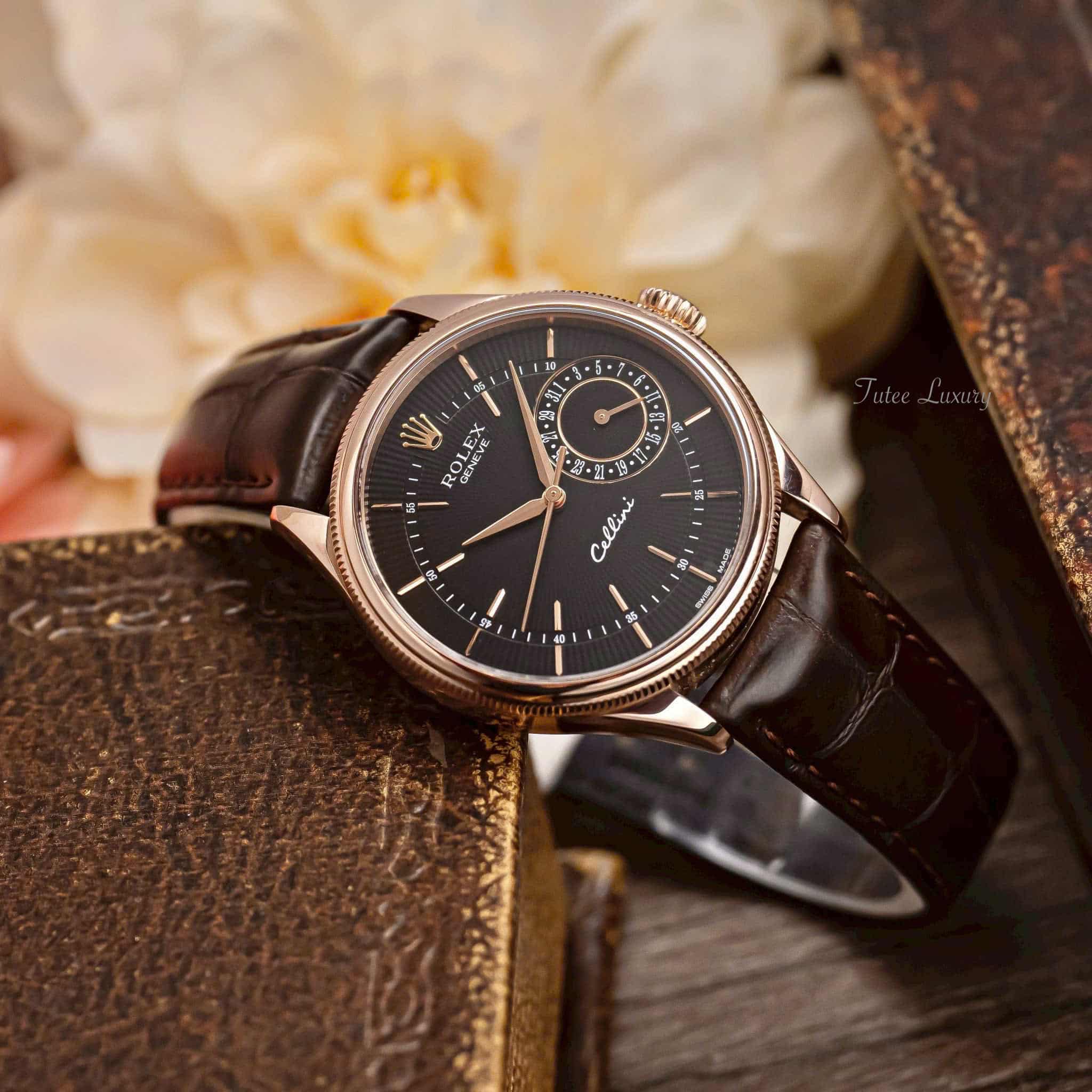 Rolex Cellini Date Rose Gold Black Brown 50515-0010