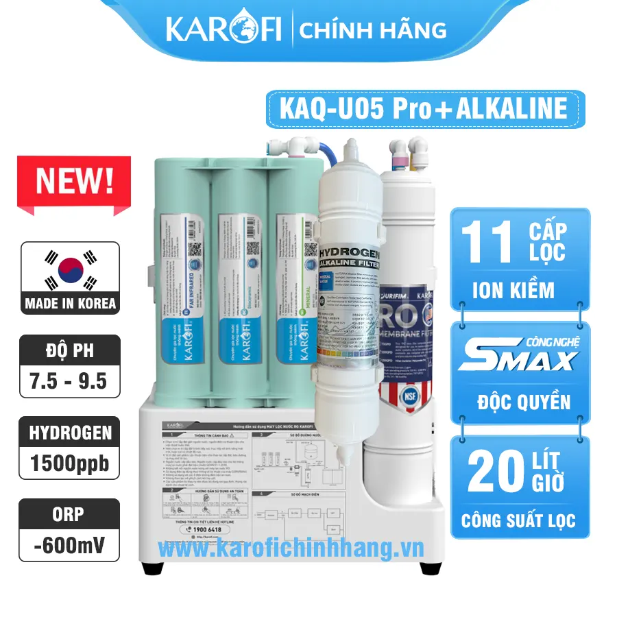 Máy lọc nước hydrogen ion kiềm Karofi KAQ-U05 Pro+AKLALINE - 11 Lõis