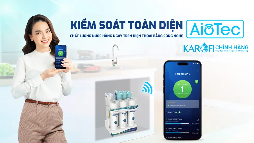 Máy lọc nước Hydrogen ion kiềm Karofi KAQ-U95 Pro + ALKALINE - 11 Lõi Cao Cấp