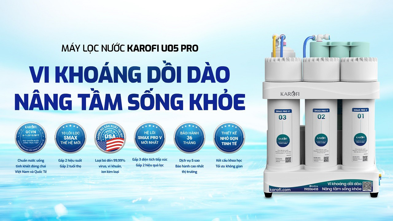 Máy lọc nước hydrogen ion kiềm Karofi KAQ-U05 Pro+AKLALINE - 11 Lõis