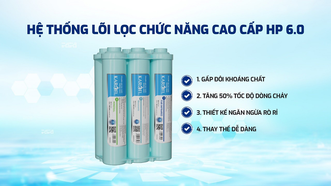 Máy lọc nước hydrogen ion kiềm Karofi KAQ-U05 Pro+AKLALINE - 11 Lõis